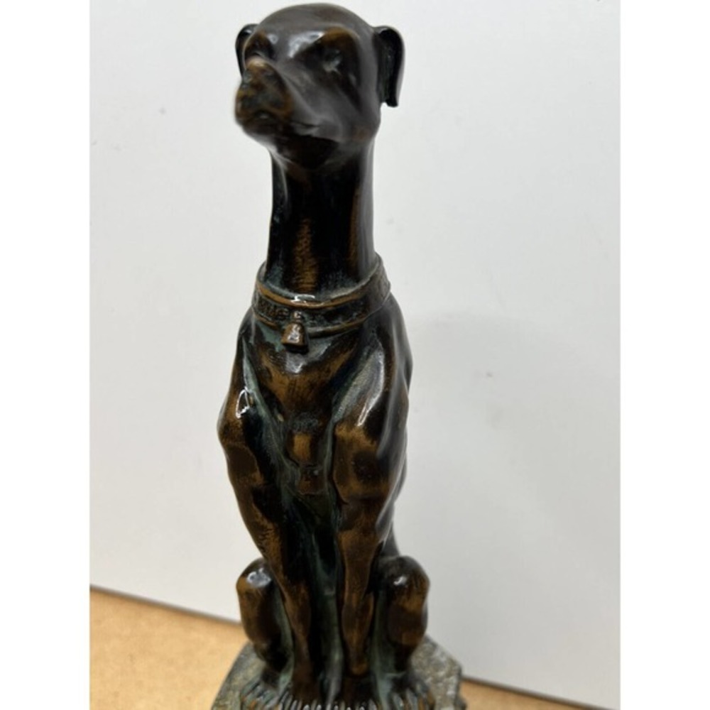 Vintage Bronze Metal Greyhound Whippet Dog Statue Seated Art Deco Saluki Figure - Picture 5 of 14
